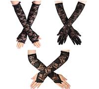 Malaxlx 3 Paar Lange Spitze Fingerlose Handschuhe - Hochzeits- & Opernhandschuhe für Damen