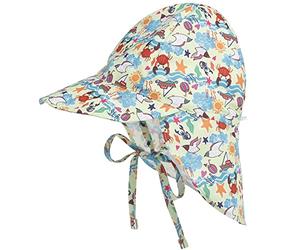 Malaxlx Kleinkind Sonnenhut Meerestiere Krabbe Sommermütze Kinder Schirmmütze mit Nackenschutz und Bindebändern Mütze Flapper UV Schutz Strand Hut für 2-5 Jahre Mädchen Jungen