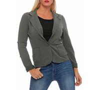 Malito - Damen Blazer im Used-Look mit Ellenbogen-Patches - Jackett mit 2 Knöpfen & Taschen - Jersey Sakko unifarben - sportliche Kurzjacke 1651 (Oliv | Größe S)