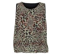 Malito - Damen Bluse ärmellos - leichte Tunika ohne Ärmel - Elegante Schlupfbluse mit Rundhals - lockeres Blusenshirt für Frauen Leo Print und Uni 6879 - (Leo-Oliv)