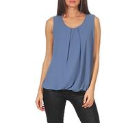 Malito - Damen Bluse ärmellos - leichte Tunika ohne Ärmel - Elegante Schlupfbluse mit Rundhals - lockeres Blusenshirt für Frauen Leo Print und Uni 6879 - (Jeansblau)
