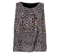 Malito - Damen Bluse ärmellos - leichte Tunika ohne Ärmel - Elegante Schlupfbluse mit Rundhals - lockeres Blusenshirt für Frauen Leo Print und Uni 6879 - (Leo-Grau)