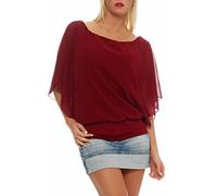 Malito - Damen Bluse in Fledermauslook - Tunika Kurzarm mit bequemen Schnitt - Elegantes Oversize Blusenshirt mit breitem Bund - Shirt Leo-Print & Uni 6296 - (Bordeaux)