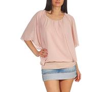 Malito - Damen Bluse in Fledermauslook - Tunika Kurzarm mit bequemen Schnitt - Elegantes Oversize Blusenshirt mit breitem Bund - Shirt Leo-Print & Uni 6296 - (Rosa)