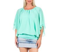 Malito - Damen Bluse in Fledermauslook - Tunika Kurzarm mit bequemen Schnitt - Elegantes Oversize Blusenshirt mit breitem Bund - Shirt Leo-Print & Uni 6296 - (Mint)
