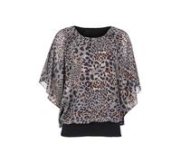 Malito - Damen Bluse in Fledermauslook - Tunika Kurzarm mit bequemen Schnitt - Elegantes Oversize Blusenshirt mit breitem Bund - Shirt Leo-Print & Uni 6296 - (Leo-Grau)