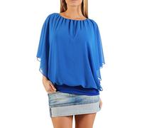 Malito - Damen Bluse in Fledermauslook - Tunika Kurzarm mit bequemen Schnitt - Elegantes Oversize Blusenshirt mit breitem Bund - Shirt Leo-Print & Uni 6296 - (Blau)