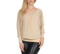 Malito Damen Chiffon Langarm Bluse | Tunika mit weiten Ärmeln | Blusenshirt mit breitem Bund | elegant - schick 6291 (beige)
