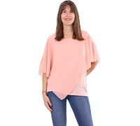 Malito - Damen Chiffonbluse - kaschierendes Fledermaus Shirt - asymmetrische Tunika mit lockerer Passform - blickdichte Bluse im Poncho Style 10732 (34-44 | rosa)