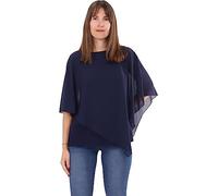Malito - Damen Chiffonbluse - kaschierendes Fledermaus Shirt - asymmetrische Tunika mit lockerer Passform - blickdichte Bluse im Poncho Style 10732 (34-44 | dunkelblau)