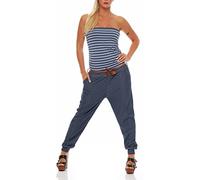 malito Damen Einteiler im Marine Design | Overall mit Gürtel | Jumpsuit im Jeans Look | Romper - Playsuit - Bandeau 9650 (jeansblau)