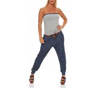 malito Damen Einteiler im Marine Design | Overall mit Gürtel | Jumpsuit im Jeans Look | Romper - Playsuit - Bandeau 9650 (hellgrau)