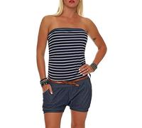 Malito Damen Einteiler kurz im Marine Design | Overall mit Gürtel | Jumpsuit im Jeans Look | Romper - Playsuit 9646 (dunkelblau)