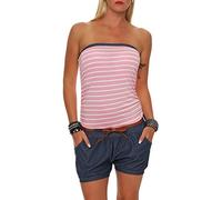 Malito Damen Einteiler kurz im Marine Design | Overall mit Gürtel | Jumpsuit im Jeans Look | Romper - Playsuit 9646 (rosa)