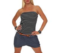 Malito Damen Einteiler kurz im Marine Design | Overall mit Gürtel | Jumpsuit im Jeans Look | Romper - Playsuit 9646 (schwarz)