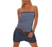 Malito Damen Einteiler kurz im Marine Design | Overall mit Gürtel | Jumpsuit im Jeans Look | Romper - Playsuit 9646 (Jeansblau)