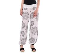 Malito - Damen Haremshose Orient Print aus Baumwolle - Leichte Stoffhose elastischer Bund - Aladinhose für Strand & Alltag - Pumphose für Frauen 7197 (Größe: 34-42 weiß)