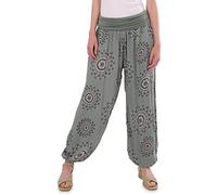Malito - Damen Haremshose Orient Print aus Baumwolle - Leichte Stoffhose elastischer Bund - Aladinhose für Strand & Alltag - Pumphose für Frauen 7197 (Größe: 34-42 Oliv)