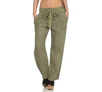 malito Damen Hose aus Leinen - Stoffhose in Unifarben - atmungsaktive Freizeithose mit Gürtel - Chino 8174 - (oliv, S)
