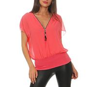Malito Damen Kurzarm Bluse im Fledermaus Look | Tunika mit Zipper | T-Shirt mit breitem Bund | Shirt - elegant 6298
