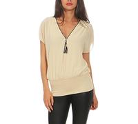 Malito Damen Kurzarm Bluse im Fledermaus Look | Tunika mit Zipper | T-Shirt mit breitem Bund | Shirt - elegant 6298