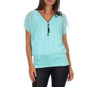 Malito Damen Kurzarm Bluse im Fledermaus Look | Tunika mit Zipper | T-Shirt mit breitem Bund | Shirt - elegant 6298