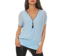 Malito Damen Kurzarm Bluse im Fledermaus Look | Tunika mit Zipper | T-Shirt mit breitem Bund | Shirt - elegant 6298