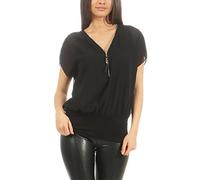 Malito Damen Kurzarm Bluse im Fledermaus Look | Tunika mit Zipper | T-Shirt mit breitem Bund | Shirt - elegant 6298