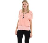 Malito Damen Kurzarm Bluse im Fledermaus Look | Tunika mit Zipper | T-Shirt mit breitem Bund | Shirt - elegant 6298 (rosa)
