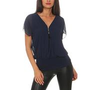 Malito Damen Kurzarm Bluse im Fledermaus Look | Tunika mit Zipper | T-Shirt mit breitem Bund | Shirt - elegant 6298