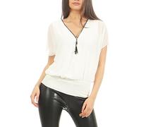 Malito Damen Kurzarm Bluse im Fledermaus Look | Tunika mit Zipper | T-Shirt mit breitem Bund | Shirt - elegant 6298