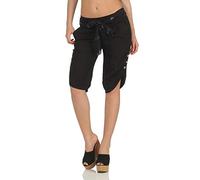 Malito Damen Kurze Hose aus Leinen | Caprihose in Unifarben | feine Freizeithose mit Gürtel | Stoffhose - Chino 8186 (schwarz, XXL)