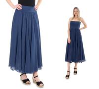 Malito - Damen Maxirock - locker geschnittenes Bandeaukleid aus Baumwolle - Rock mit elastischem Jerseybund 80150 - Dunkelblau