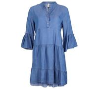 Malito - Damen Midi Denimkleid - Jeanskleid 3/4 Arm - atmungsaktives Sommerkleid - Volantkleid in Jeans-Optik 2308 - Blau