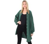Malito Damen Musselin Bluse - Langarm Blusenhemd - langes Oversize Hemd aus Baumwolle - Long Shirt Strand Cover Up 20914 (dunkelgrün 34-46)