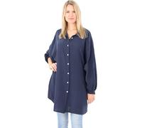 Malito Damen Musselin Bluse - Langarm Blusenhemd - langes Oversize Hemd aus Baumwolle - Long Shirt Strand Cover Up 20914 (dunkelblau 34-46)