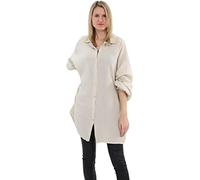Malito Damen Musselin Bluse - Langarm Blusenhemd - langes Oversize Hemd aus Baumwolle - Long Shirt Strand Cover Up 20914 (beige 34-46)