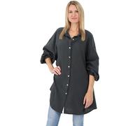 Malito Damen Musselin Bluse - Langarm Blusenhemd - langes Oversize Hemd aus Baumwolle - Long Shirt Strand Cover Up 20914 (dunkelgrau 34-46)