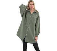 Malito Damen Musselin Bluse - Langarm Blusenhemd - langes Oversize Hemd aus Baumwolle - Long Shirt Strand Cover Up 20914 (Oliv 34-46)