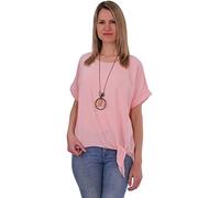 Malito - Damen Oversize Bluse - kurzärmlige Frauen Tunika mit bequemen Schnitt - Elegantes Blusenshirt mit Bindeknoten - lässig & locker 10508 (Größe: 34-42 rosa)