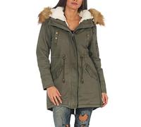 malito Damen Parka mit Kapuze | Winterjacke mit Kunstfell | gefütterter Mantel | Jackett - Trenchcoat 81099 (oliv, XL)