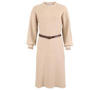 Malito-Damen Strickkleid Langarm - langes Winter Kleid mit Gürtel modern & elegant - bequemes Stretch Rippstrick Maxikleid Unifarben - Rundhals Basic 9810 - (Hellbraun BG S/M)