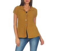 Malito - Damen Strickweste - Langer Kurzarm Cardigan - Basic Strickjacke mit Knöpfen 5060 - (34-38 dunkelgelb)