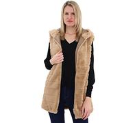 malito Damen Weste mit Kapuze | gerippte Weste aus Kunstfell | Teddyweste mit Zipper CR-1958 (camel S)