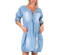 Malito - Langarm Jeanskleid Damen mit Taschen - Unisize Maxikleid für Sommer, Herbst & Winter - schickes Blusenkleid 6255 (Hellblau | Größe 36-42)