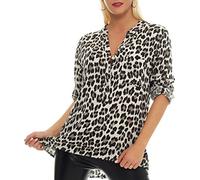 Malito - Unisize Damen Bluse mit Leopardenmuster & ¾ Ärmeln - Animal Print Tunika mit Leo Muster - Elegante Oversize Schlupfbluse 6702 (Beige | Größe 34-42)