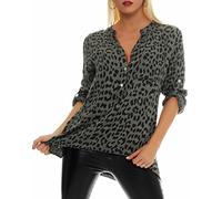 Malito - Unisize Damen Bluse mit Leopardenmuster & ¾ Ärmeln - Animal Print Tunika mit Leo Muster - Elegante Oversize Schlupfbluse 6702 (Größe 34-42)