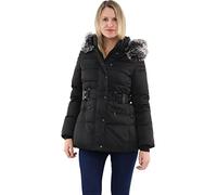 malito - warme Damen Winterjacke mit Kunstfell-Kapuze & Taillen-Gürtel - kurze Puffer Jacke für Herbst & Winter - gefütterte Steppjacke 81169 (Größe S-XXL)
