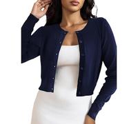 MALSSE Damen 2025 Cropped Cardigan Boleros Shrug Open Front Knit Sweater Langarm Leicht Langarm Strickpullover für Kleider, marineblau, XL