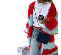 MALSSE Lässiger, kontrastfarbener gestreifter langer Pullover für Damen, Strickjacke, vorne offen, übergroß, lockere Oberbekleidung, Jacken, gestreifte Strickjacke, rot, XL